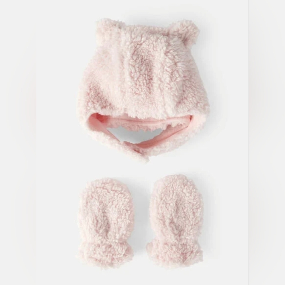 Carter's Light Pink Sherpa Hat and Mitten Set